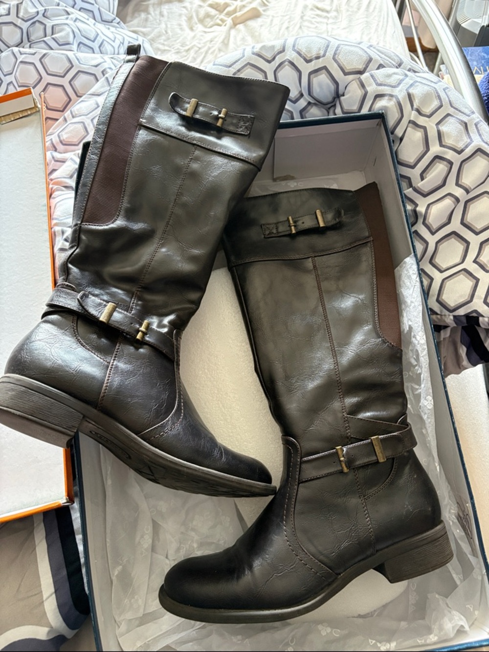 Brown Leather-Look Knee Boots